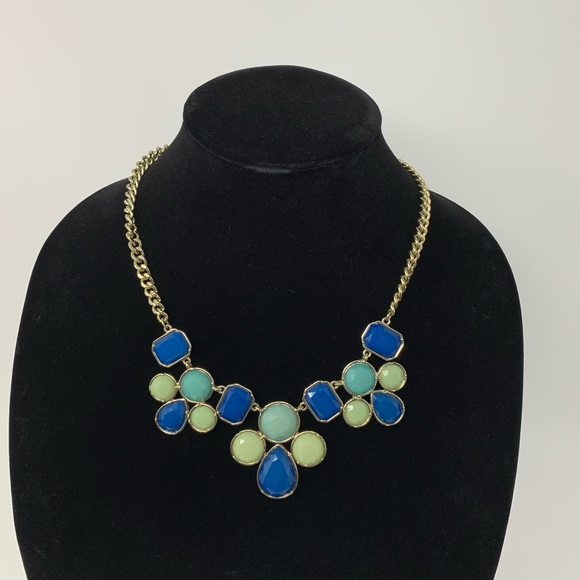 Gold Boho Blue Green Jewel Necklace! - Picture 3 of 8